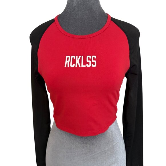 Young & Reckless RCKLSS Womens Red & Black Crop Top Long Sleeve Medium Nylon Spa - Picture 2 of 6